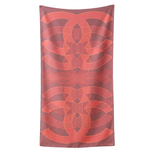 Pre-Owned Chanel red coral cashmere silk geometric CC logo scarf stole 65cm x 152cm — Style Reissue Vancouver