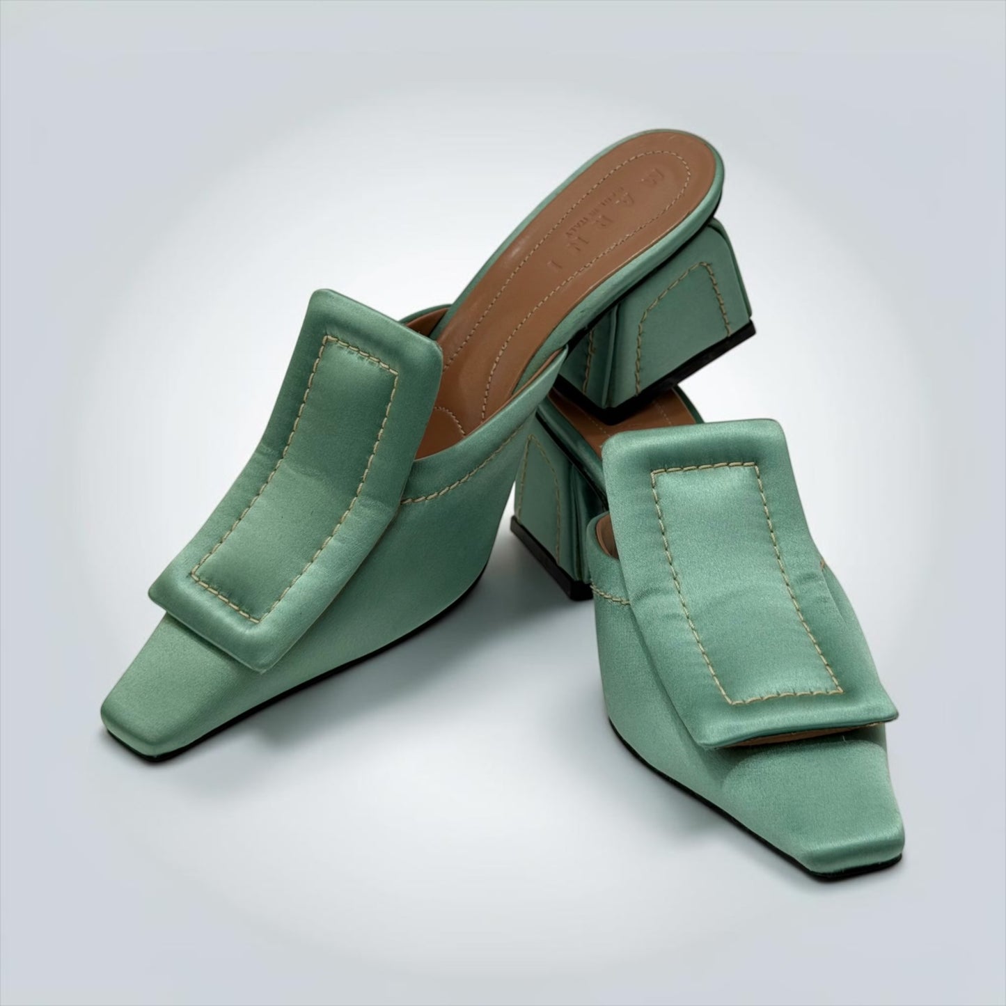 Pre-Owned Marni sage green satin square-toe mules — Style Reissue Vancouver