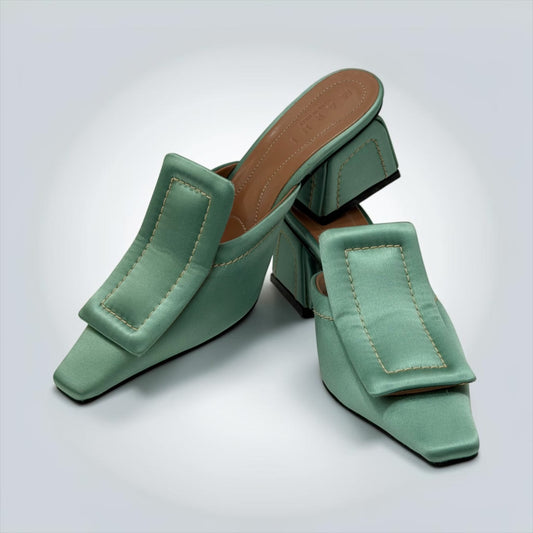 Pre-Owned Marni sage green satin square-toe mules — Style Reissue Vancouver