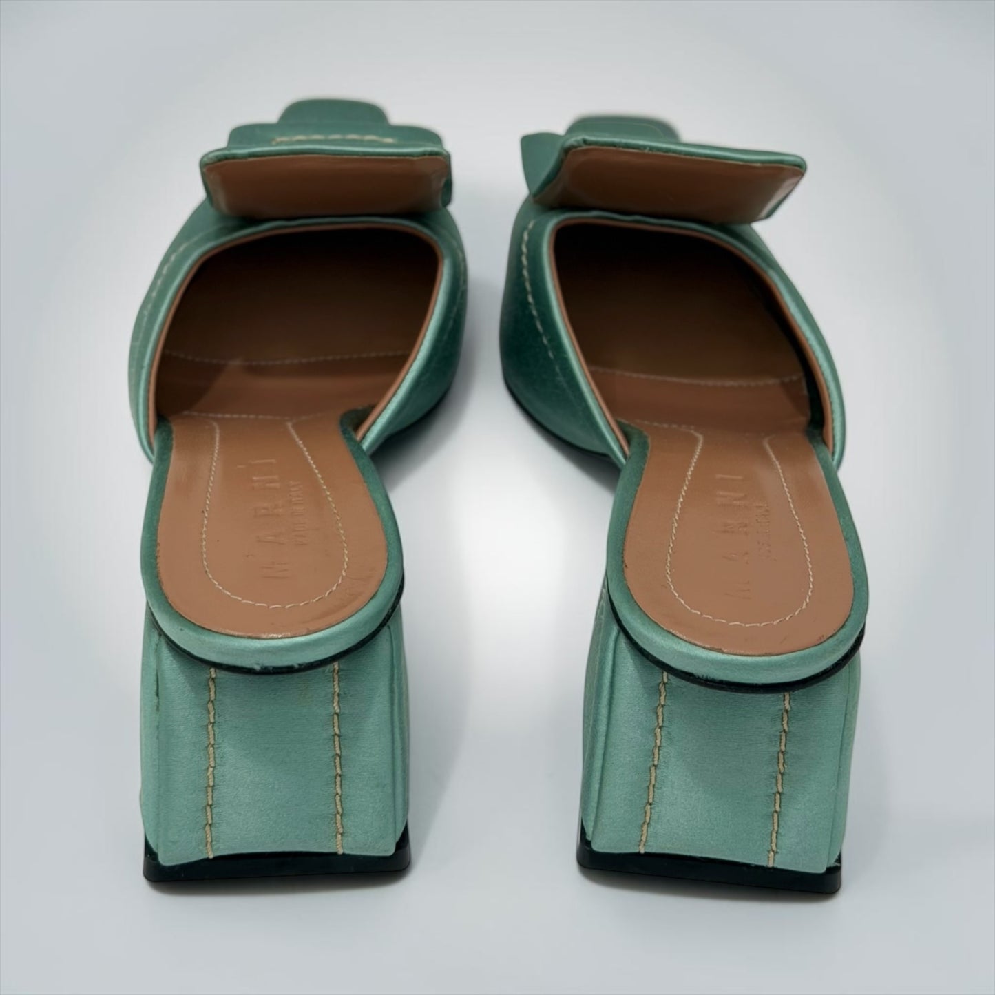 Pre-Owned Marni Sage Green Satin Square-Toe Mules — Size 39 — Pristine | Style Reissue Vancouver