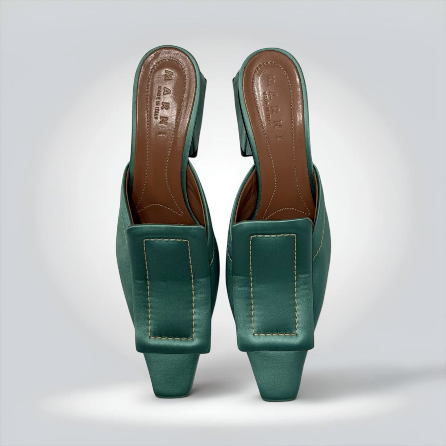 Pre-Owned Marni Sage Green Satin Square-Toe Mules — Size 39 — Pristine | Style Reissue Vancouver
