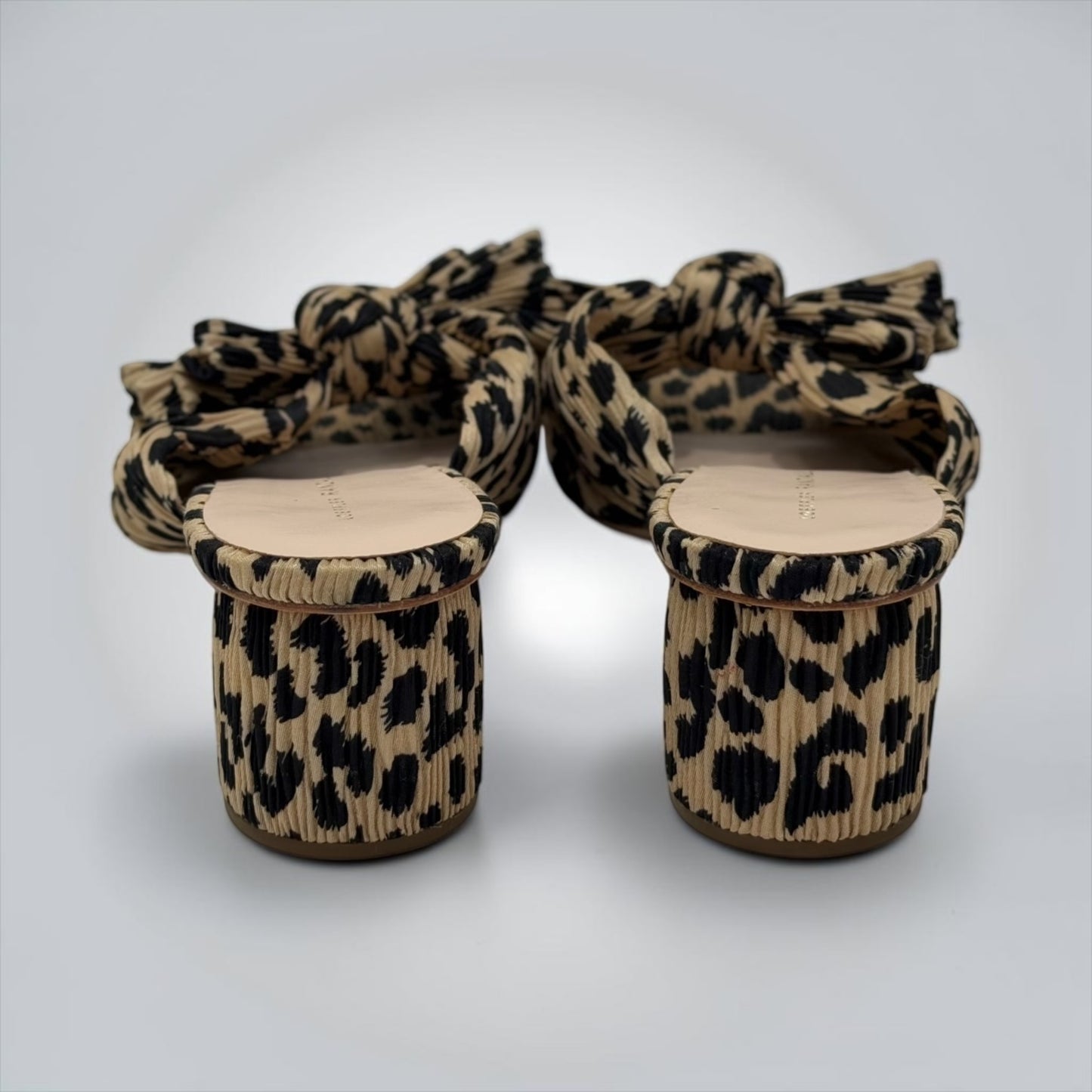 Pre-Owned Loeffler Randall Emilia Leopard Pleated Knot Mules — Size 9 B — Very Good | Style Reissue Vancouver