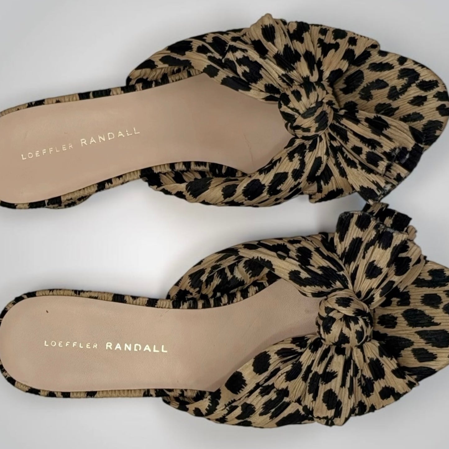 Pre-Owned Loeffler Randall Emilia Leopard Pleated Knot Mules — Size 9 B — Very Good | Style Reissue Vancouver