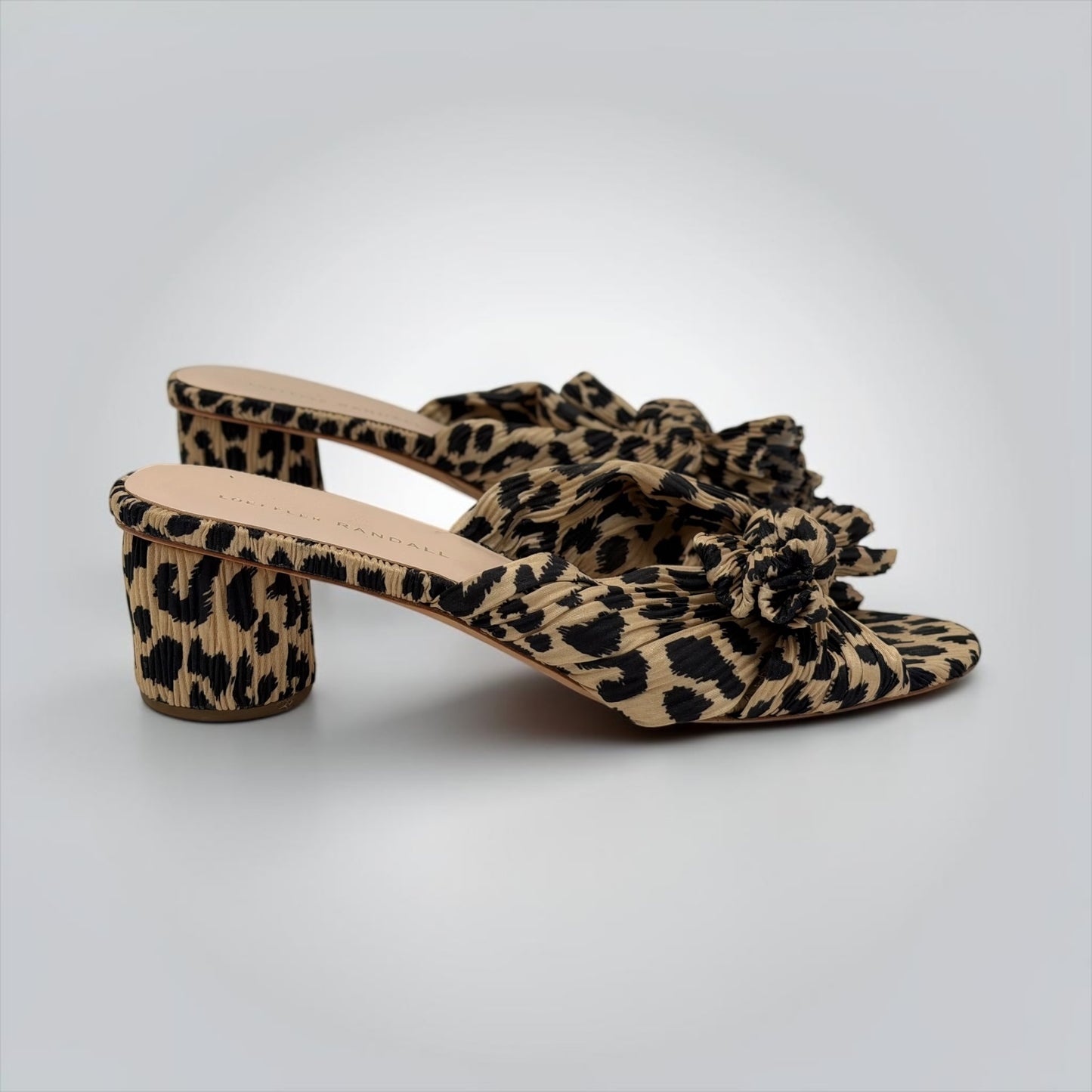 Pre-Owned Loeffler Randall Emilia Leopard Pleated Knot Mules — Size 9 B — Very Good | Style Reissue Vancouver