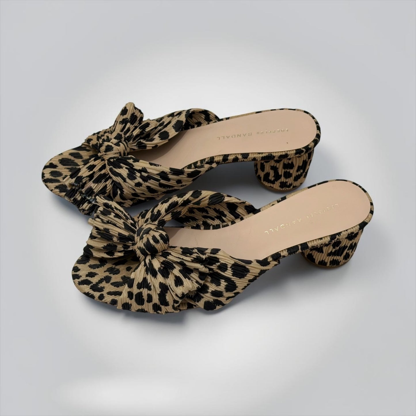 Pre-Owned Loeffler Randall Emilia Leopard Pleated Knot Mules — Size 9 B — Very Good | Style Reissue Vancouver