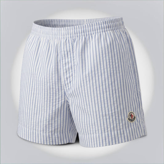 Pre-Owned Moncler white blue striped tracksuit shorts logo patch size M 100% polyamide made in Romania — Style Reissue Vancouver