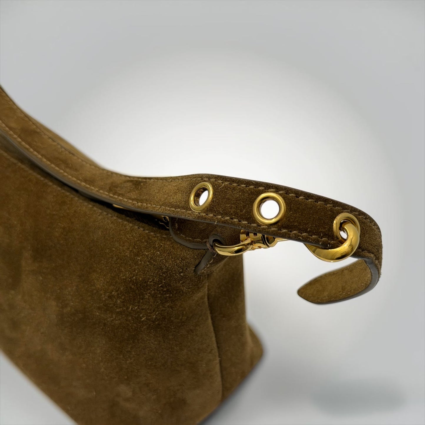 Pre-Owned Miu Miu Brown Suede Small Shoulder Bag Embossed Logo Gold Hardware — Very Good | Style Reissue Vancouver