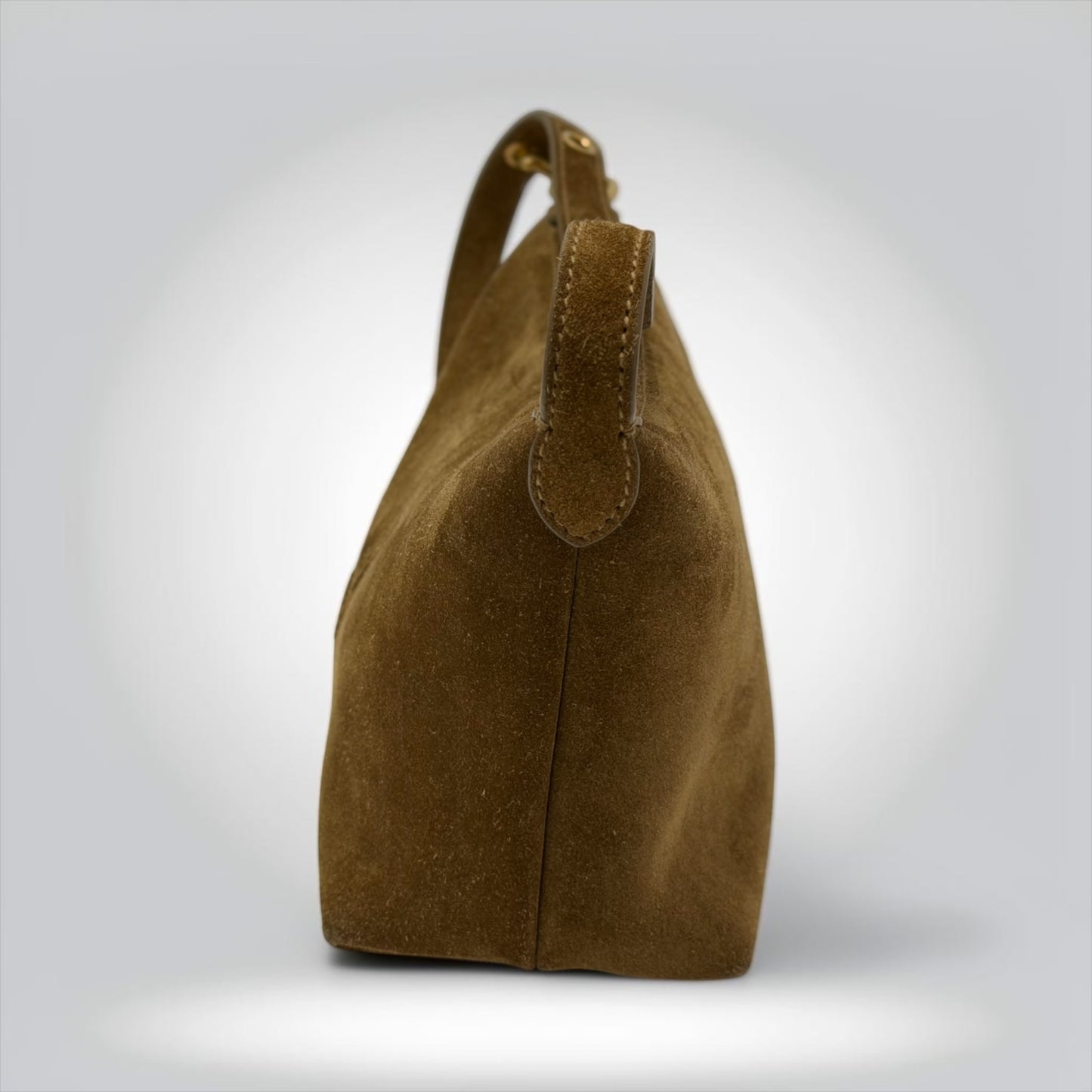 Pre-Owned Miu Miu Brown Suede Small Shoulder Bag Embossed Logo Gold Hardware — Very Good | Style Reissue Vancouver