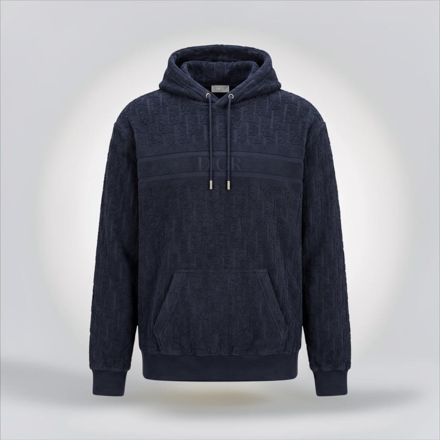Pre-Owned Dior navy blue Oblique jacquard terry hooded sweatshirt tonal logo size M 100% cotton made in Italy — Style Reissue Vancouver