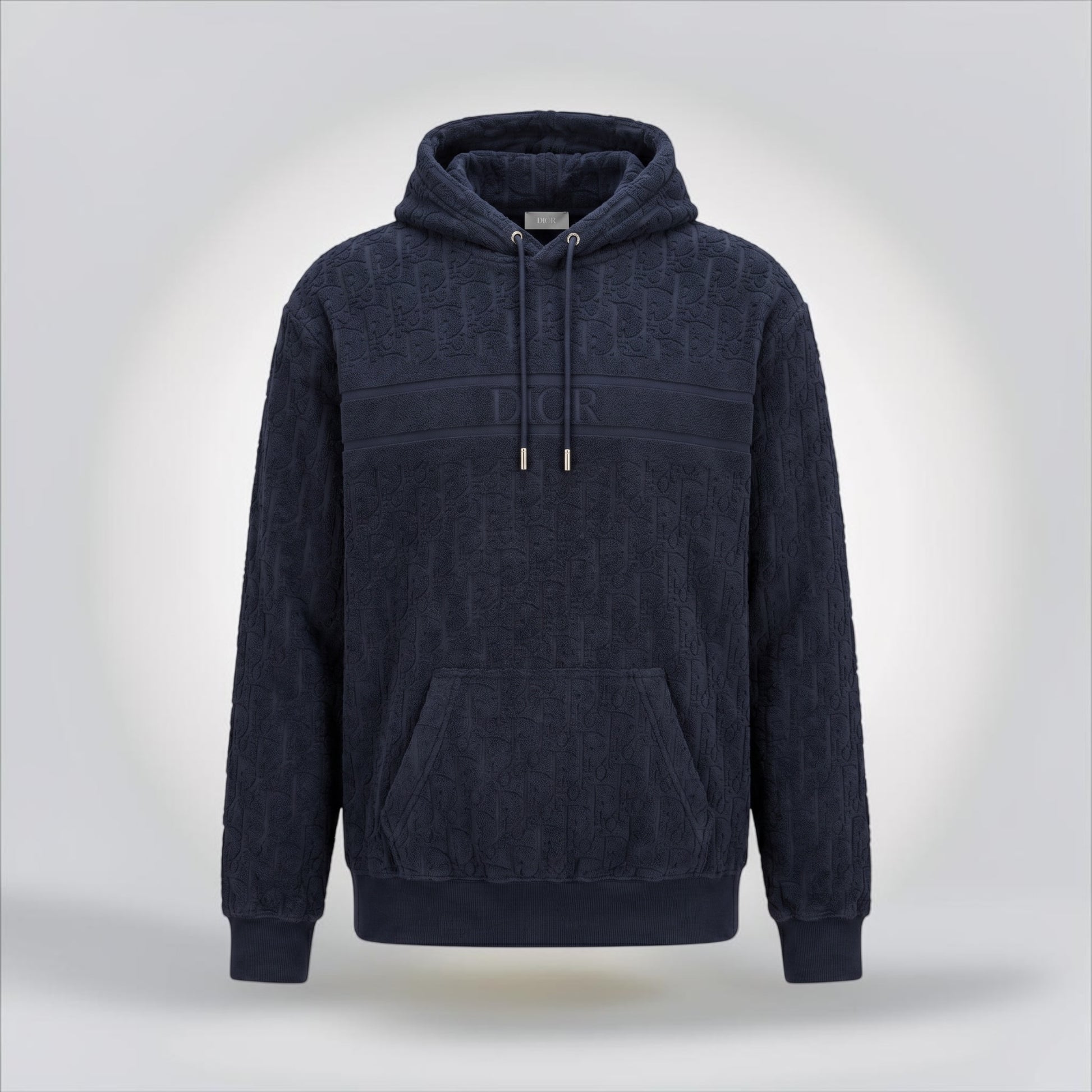 Pre-Owned Dior navy blue Oblique jacquard terry hooded sweatshirt tonal logo size M 100% cotton made in Italy — Style Reissue Vancouver