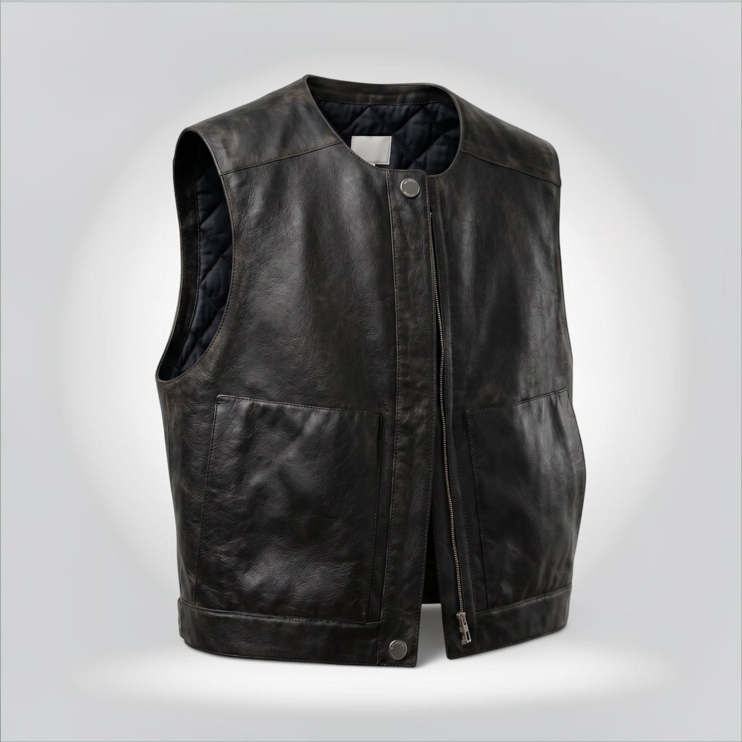 Pre-Owned Hermès black distressed goatskin leather vest zip snap front quilted lining size 38 — Style Reissue Vancouver