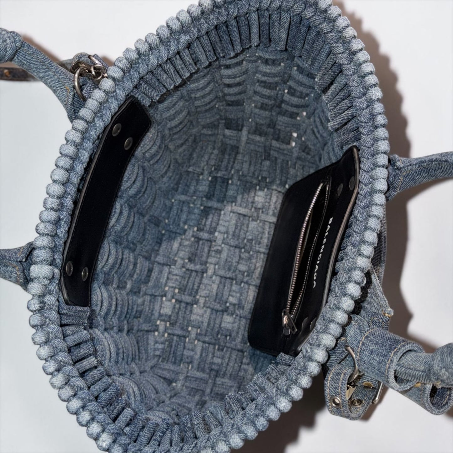 Pre-Owned Balenciaga Bistro XS Basket Bag Washed Frayed Denim Braided Silver Hardware — Pristine | Style Reissue Kerrisdale Vancouver