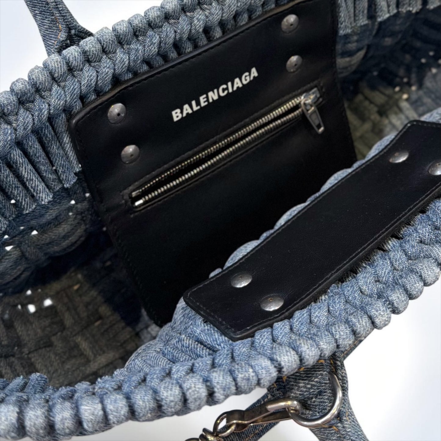 Pre-Owned Balenciaga Bistro XS Basket Bag Washed Frayed Denim Braided Silver Hardware — Pristine | Style Reissue Kerrisdale Vancouver