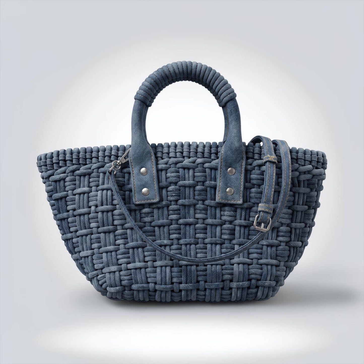 Pre-Owned Balenciaga Bistro XS Basket Bag Washed Frayed Denim Braided Silver Hardware — Pristine | Style Reissue Kerrisdale Vancouver