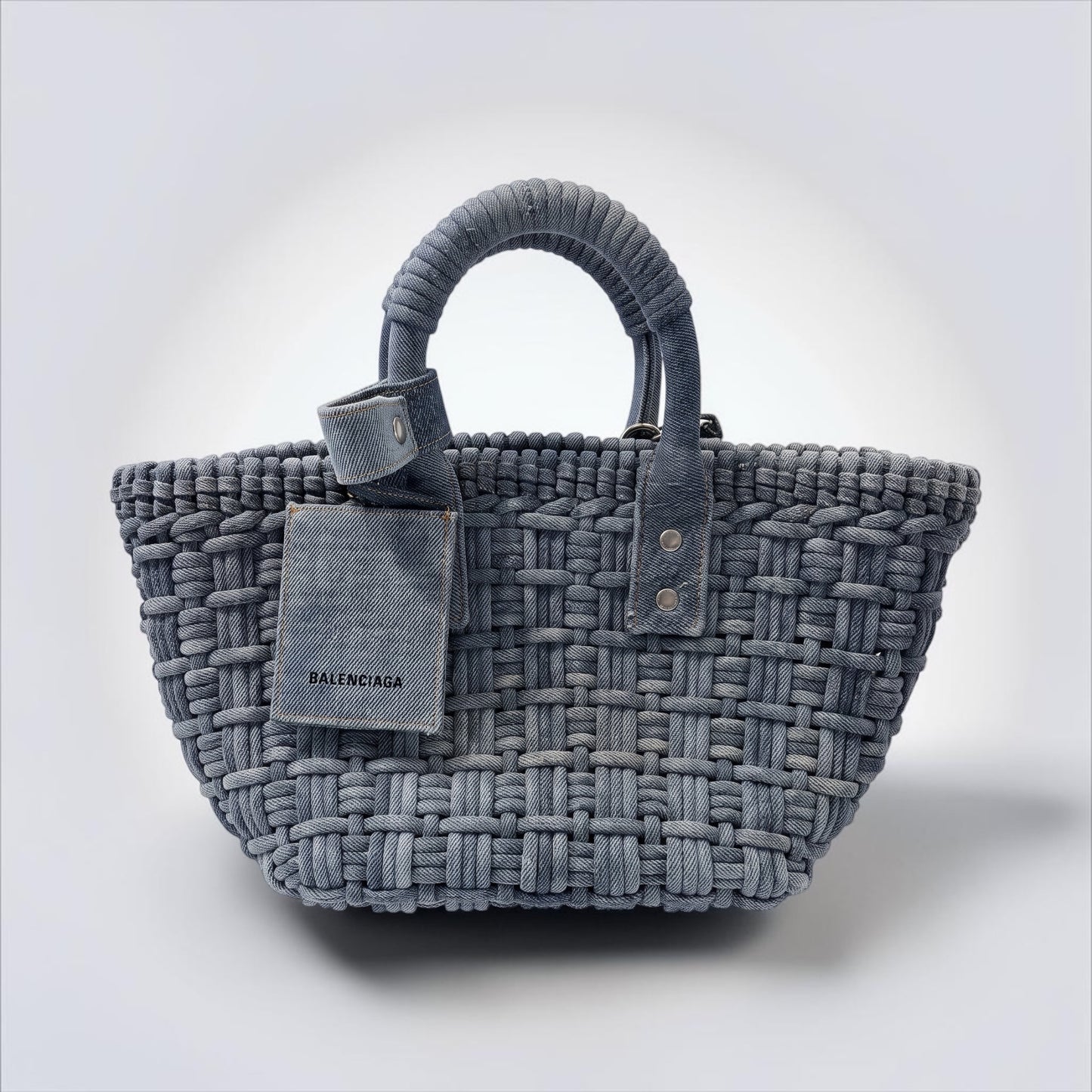 Pre-Owned Balenciaga Bistro XS Basket Bag Washed Frayed Denim Braided Silver Hardware — Pristine | Style Reissue Kerrisdale Vancouver
