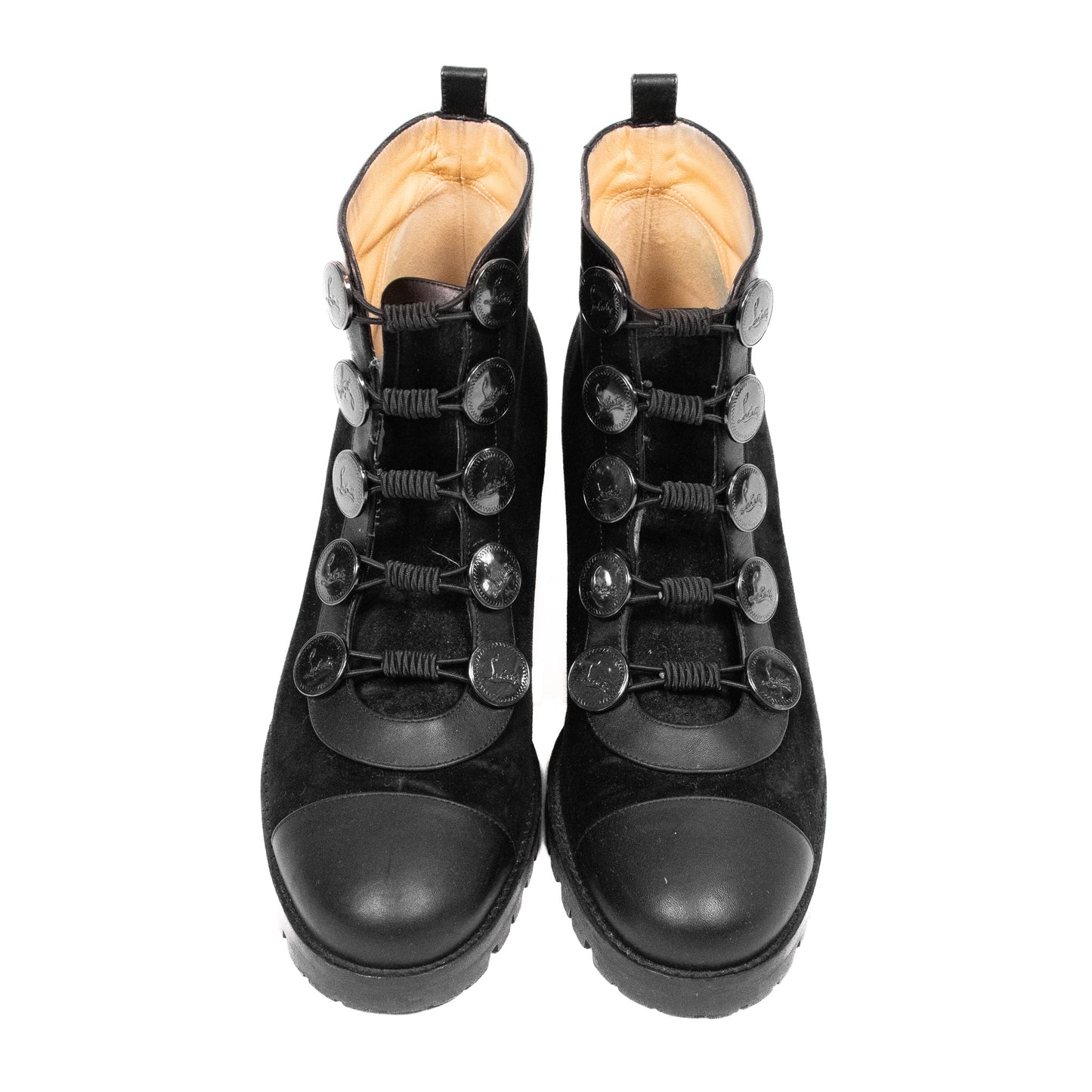 Pre-Owned Louboutin Calfskin Suede Alphabouton 70 Boots (38.5)