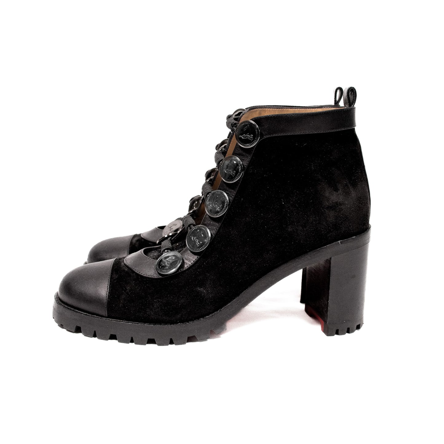 Pre-Owned Louboutin Calfskin Suede Alphabouton 70 Boots (38.5)