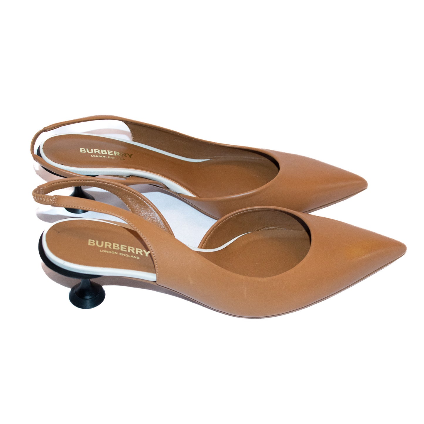 Pre-Owned Burberry Leather Slingback Kitten Heels (38)