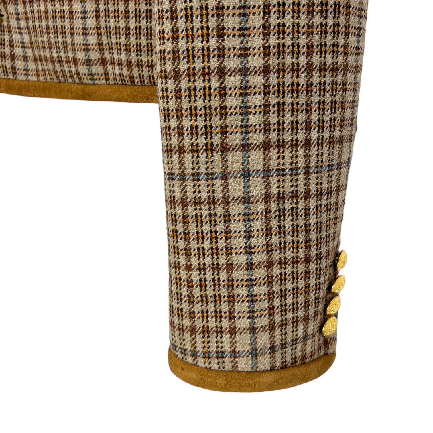 celine brown plaid chausseur jacket buttoned cuff zoom