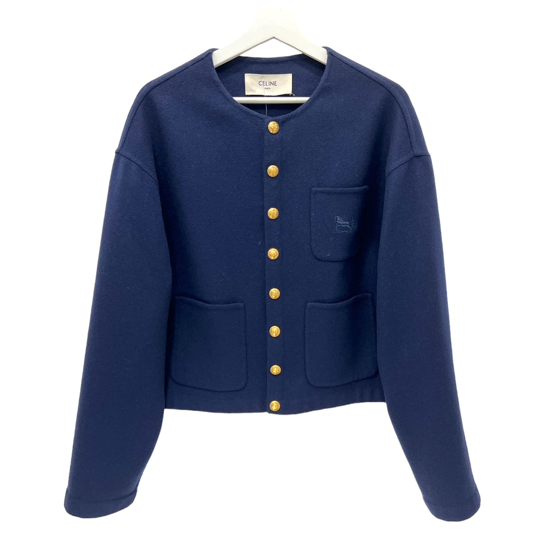 celine navy cashmere button jacket new condition front view front