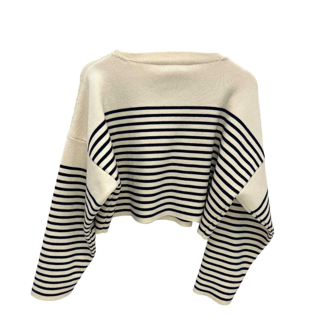 celine logo lettered cream navy striped sweater back view