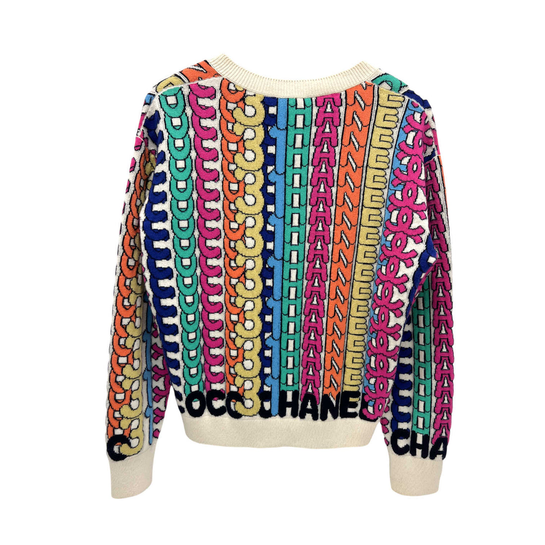 chanel coco multicolor letter pattern cardigan back