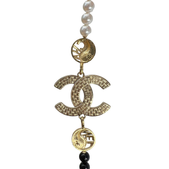 chanel long beaded necklace charm back back