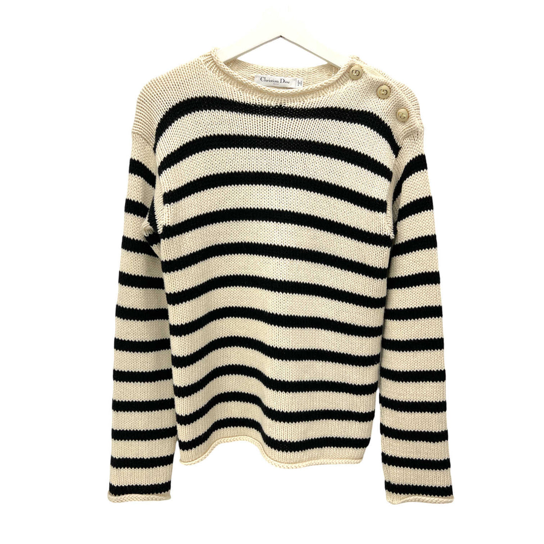 dior striped shoulder button sweater excellent condition front view