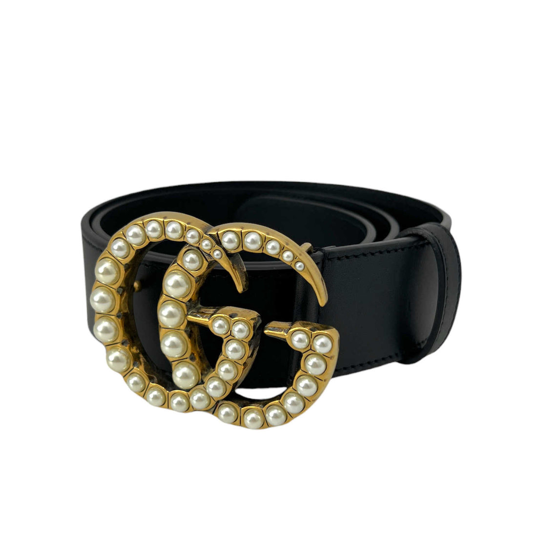 gucci pearl double G belt front view excellent condition