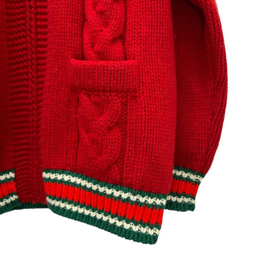 gucci red cable wool zip cardigan hem detail zoom