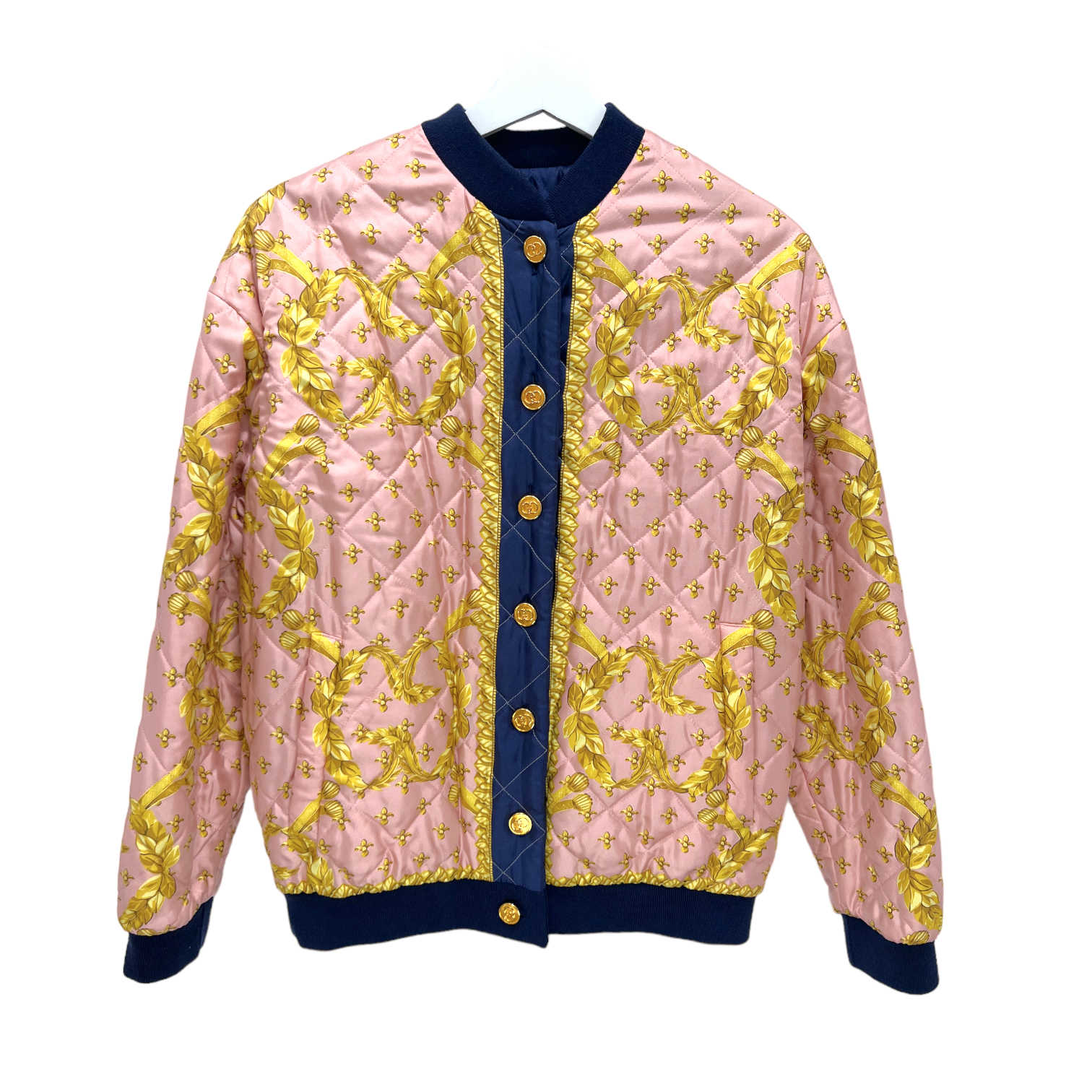 gucci pink navy reversible quilted bomber jacket excellent condition front view