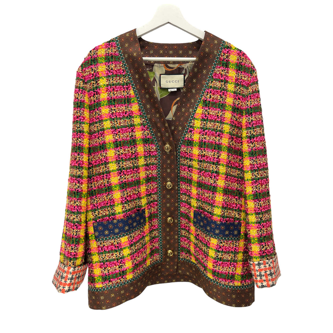 gucci multicolor plaid tweed cardigan new condition front view