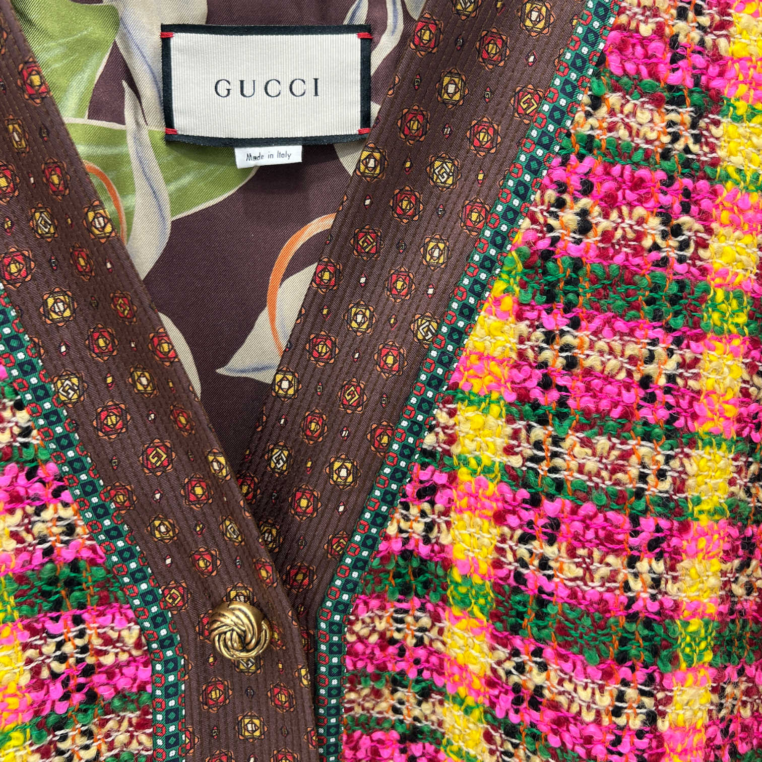 gucci multicolor plaid tweed cardigan button and details zoom