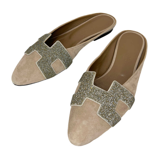 hermes roxane glitter h mules front 