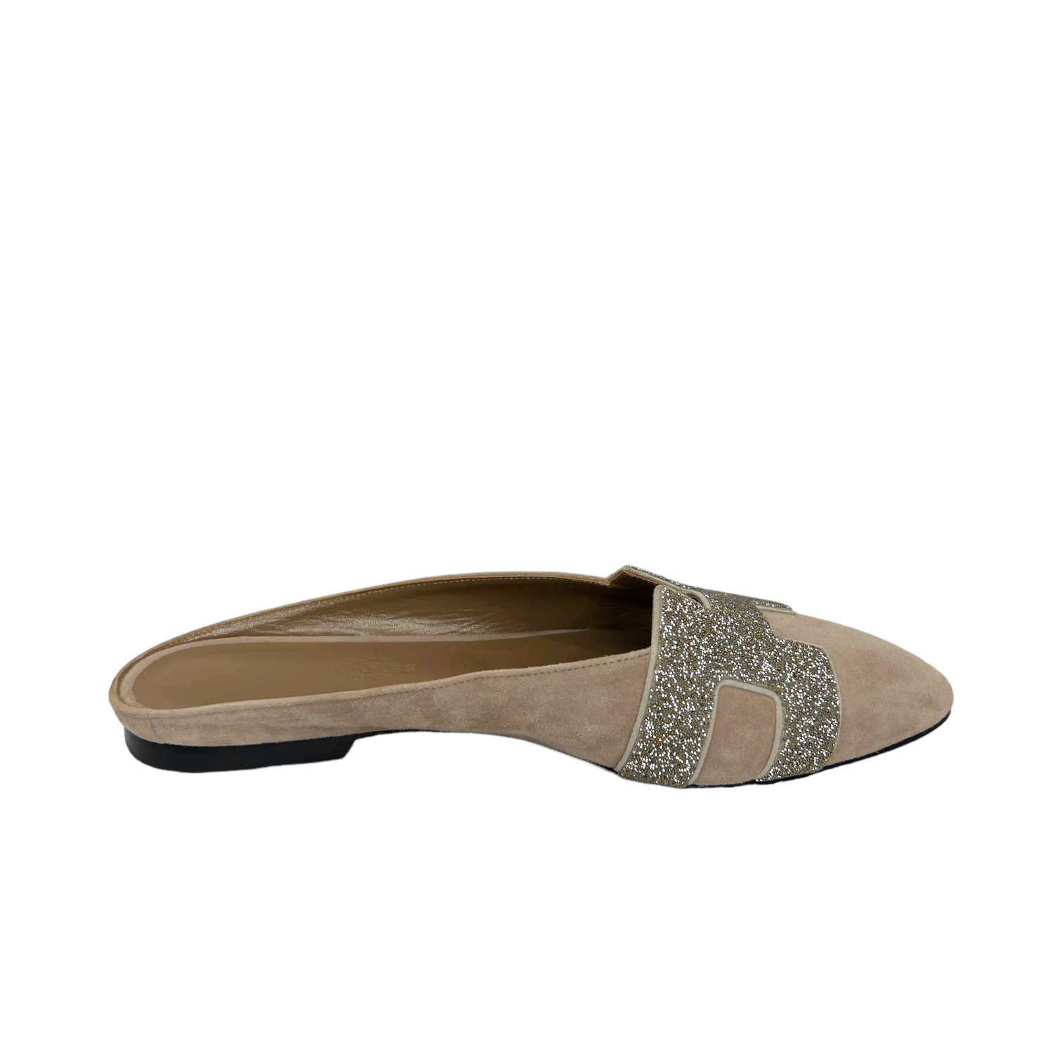 hermes roxane glitter h mules front left inner side view