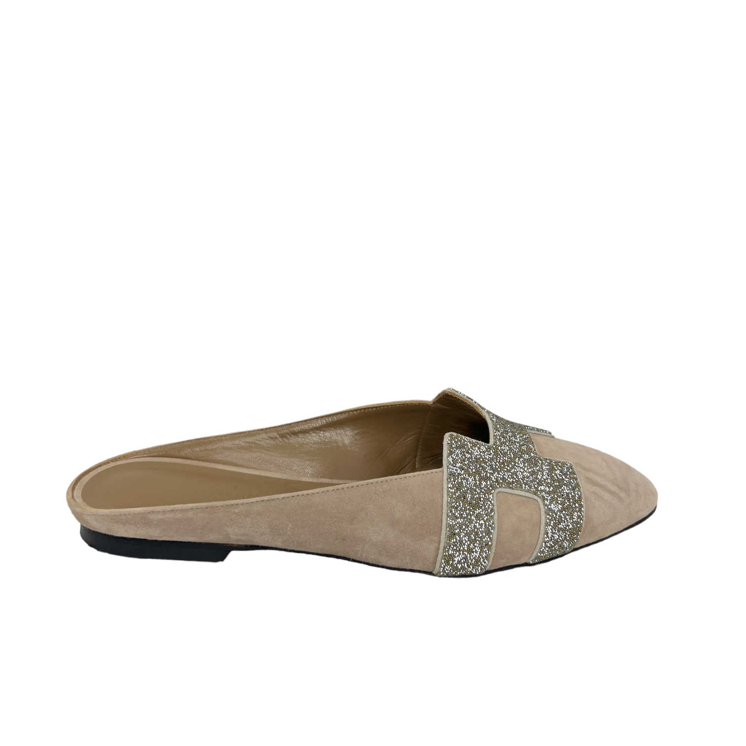 hermes roxane glitter h mules front right outer side view