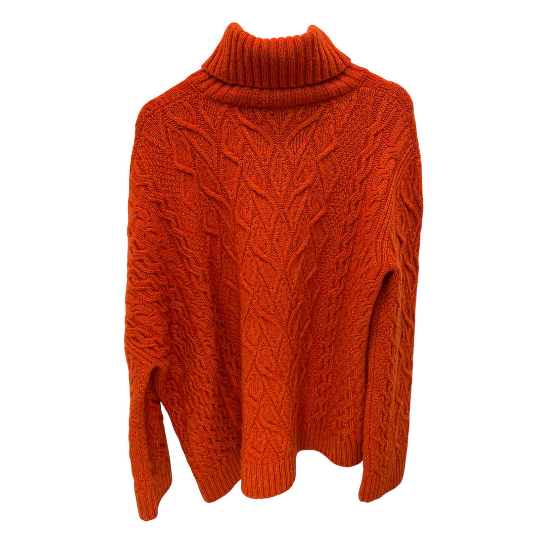 loro piana orange cabled turtleneck sweater back view