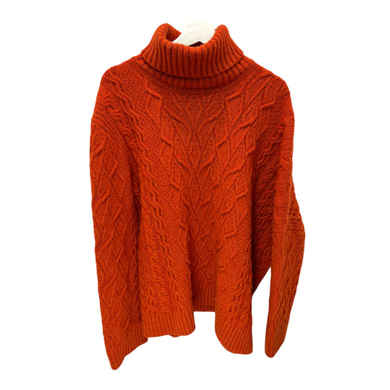 loro piana orange cabled turtleneck sweater new condition front view