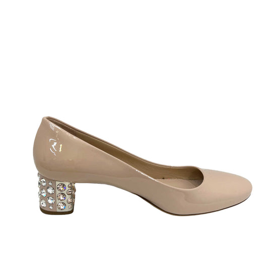 miu miu patent nude crystal block heel pumps left inner side view