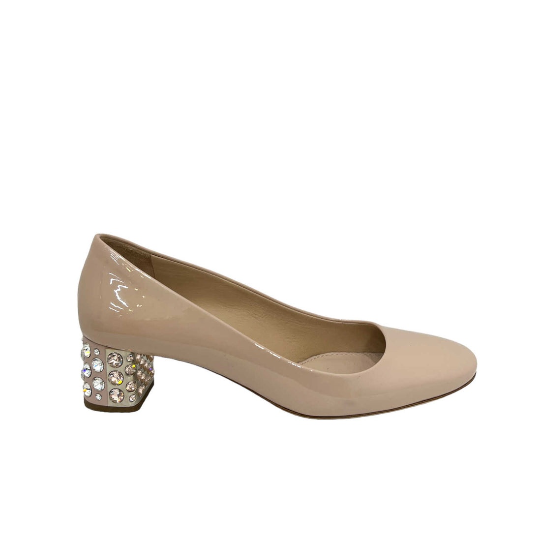 miu miu patent nude crystal block heel pumps right outer side view