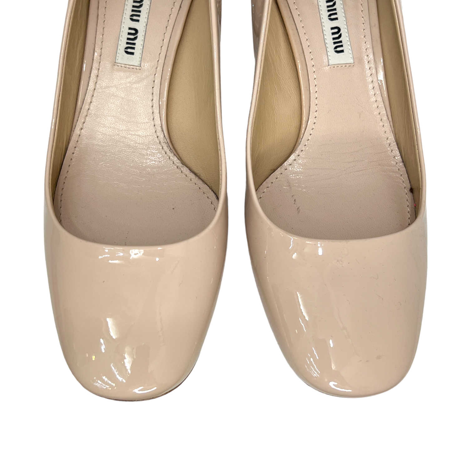 miu miu patent nude crystal block heel pumps vamp