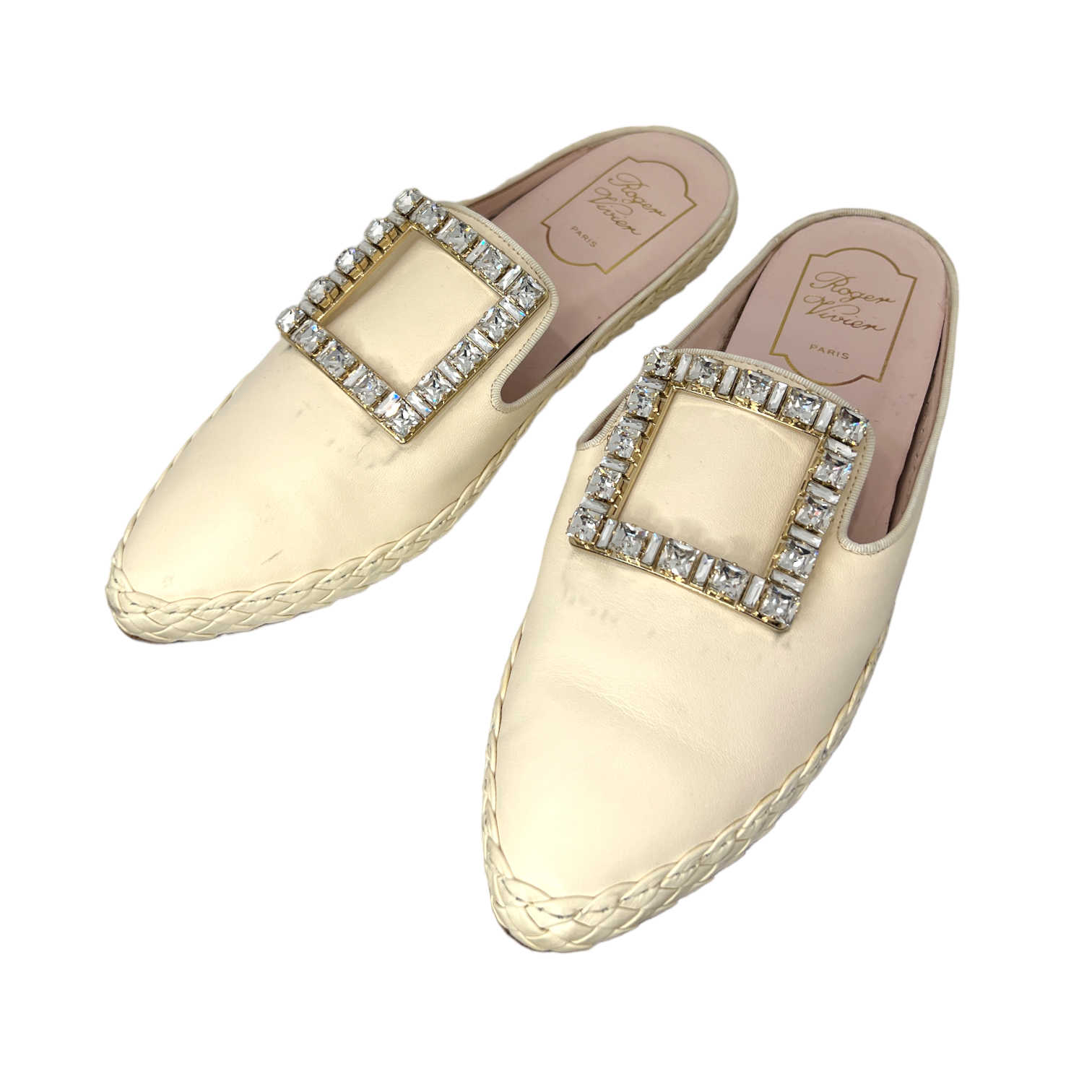 roger vivier ivory crystal mules good condition front