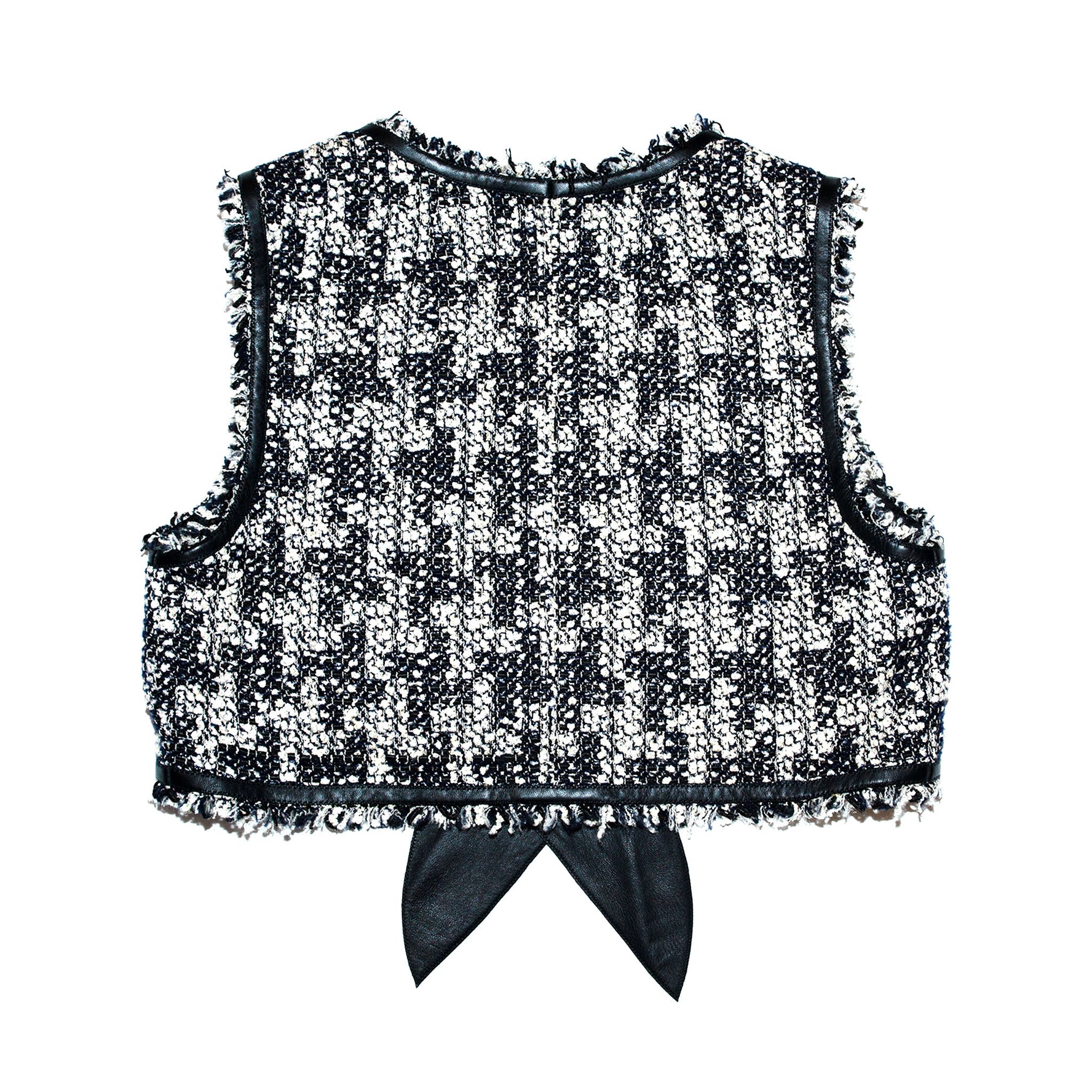 Vintage Chanel Black & White Tweed Vest - Leather Tie Front